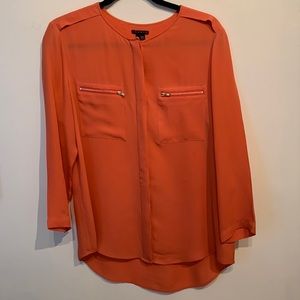 Theory silk blouse in tangerine. Size L